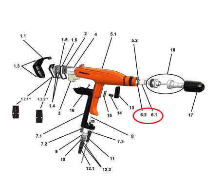 탑 파우더 파이프 어셈블리 전자 E-Gun C1/C2 수동 건